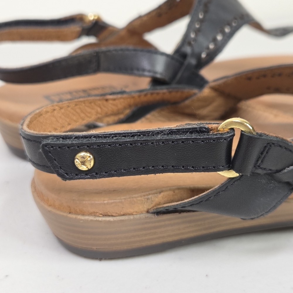 Pikolinos Black and Tan Women's Thong Sandals Lazer Cut-out - Picture 3 of 16